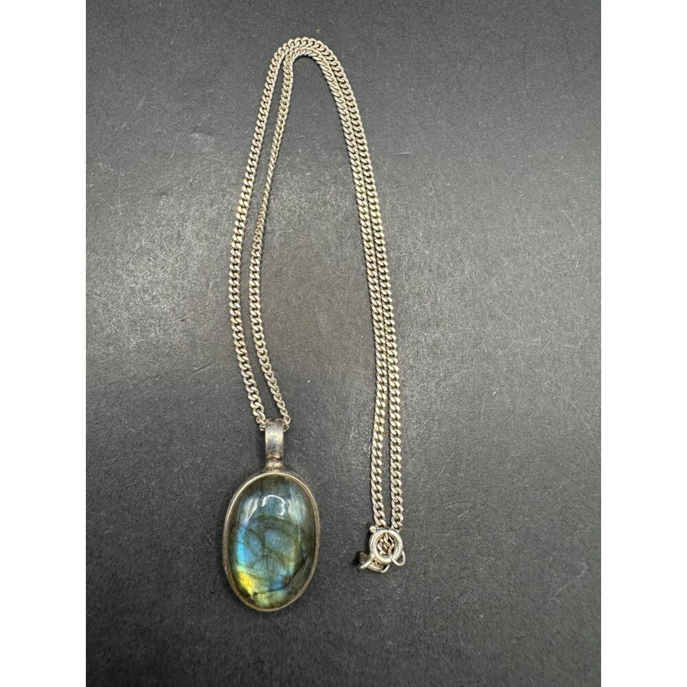 Vintage Labradorite Gemstone 925 Sterling Silver Handmade Pendant Necklace